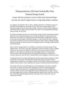    	
   Oblong Industries CEO John Underkoffler Wins National Design Award