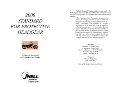 2000 STANDARD FOR PROTECTIVE HEADGEAR  For Use with Motorcycles