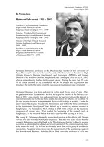 International Foundation HFSJG Activity Report 2002 In Memoriam Hermann Debrunner 1931 – 2002 President of the International Foundation