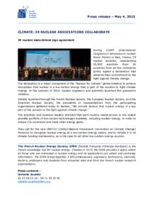 Press release – MayCLIMATE: 39 NUCLEAR ASSOCIATIONS COLLABORATE 39 nuclear associations sign agreement  During