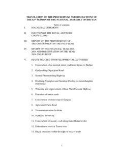 TRANSLATION OF THE PROCEEDINGS AND RESOLUTIONS OF THE 82ND SESSION OF THE NATIONAL ASSEMBLY OF BHUTAN