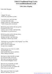 Folk & Traditional Song Lyrics - Little John a-Begging