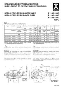 ERGÄNZENDE BETRIEBSANLEITUNG SUPPLEMENT TO OPERATING INSTRUCTIONS SPECK-TRIPLEX-PLUNGERPUMPE SPECK-TRIPLEX-PLUNGER PUMP