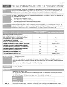 Rev[removed]FACTS WHAT DOES CFG COMMUNITY BANK DO WITH YOUR PERSONAL INFORMATION?