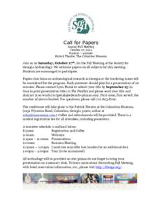 Call for Papers  Annual Fall Meeting October 27, 2012 8:30am – 4:00pm Patrick Theatre, The Columbus Museum