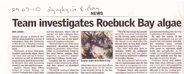 aa.o?-(C  q^l[.t,; L 6%, NEWS  Team investigates Roebuck Bay algae