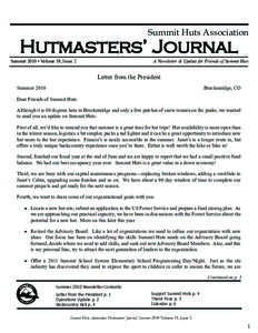 Summit Huts Association  Hutmasters’ Journal A Newsletter & Update for Friends of Summit Huts
