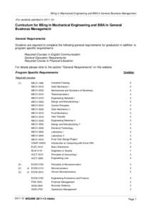 BEng in Mechanical Engineering and BBA in General Business Management (For students admitted inCurriculum for BEng in Mechanical Engineering and BBA in General Business Management General Requirements