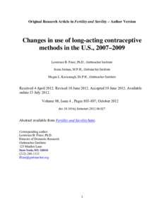 Changes in use of long-acting contraceptive methods in the U.S., [removed]