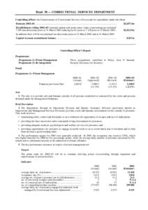 Head 30 — CORRECTIONAL SERVICES DEPARTMENT Controlling officer: the Commissioner of Correctional Services will account for expenditure under this Head. Estimate 2002–03................................................