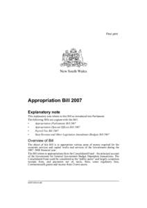 First print  New South Wales Appropriation Bill 2007 Explanatory note