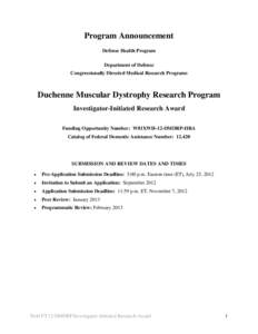 Program Announcement Defense Health Program Department of Defense Congressionally Directed Medical Research Programs  Duchenne Muscular Dystrophy Research Program