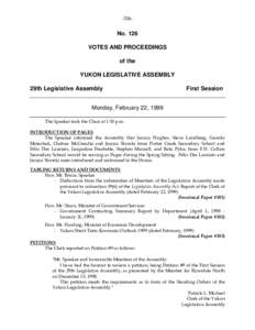 -326-  No. 126 VOTES AND PROCEEDINGS of the YUKON LEGISLATIVE ASSEMBLY