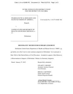 Case 1:14-cvRC Document 14 FiledPage 1 of 2  IN THE UNITED STATES DISTRICT COURT FOR THE DISTRICT OF COLUMBIA  PHARMACEUTICAL RESEARCH AND