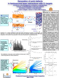 Generation of point defects in femtosecond laser interactions with Cr targets PHYSICAL & ENVIRONMENTAL SCIENCES & ENGINEERING SCHOOL of ENGINEERING & APPLIED SCIENCE MATERIALS SCIENCE & ENGINEERING Leonid V. Zhigilei , E