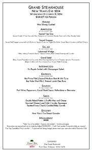 Grand Steakhouse NYE 2014 Menu