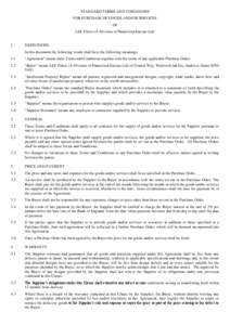 STANDARD TERMS AND CONDITIONS FOR PURCHASE OF GOODS AND/OR SERVICES OF LEE Filters (A Division of Panavision Europe Ltd)  1