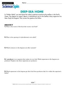 DIAGRAM ACTIVITY  Name: DEEP-SEA HOME In “Hidden World,” you read about the author’s experience exploring the seafloor in the Pacific