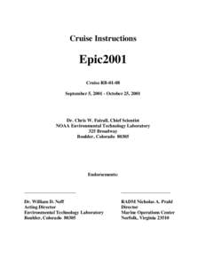 Cruise Instructions  Epic2001 Cruise RB[removed]September 5, [removed]October 25, 2001