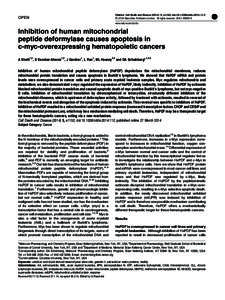 Inhibition of human mitochondrial peptide deformylase causes apoptosis in c-myc-overexpressing hematopoietic cancers