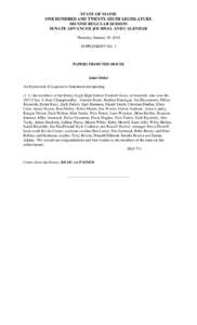 STATE OF MAINE ONE HUNDRED AND TWENTY-SIXTH LEGISLATURE SECOND REGULAR SESSION SENATE ADVANCED JOURNAL AND CALENDAR Thursday, January 30, 2014 SUPPLEMENT NO. 2