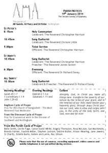 PARISH NOTICES 19th January 2014 The Second Sunday of Epiphany The parish of All Saints, St Mary and St Peter Nottingham