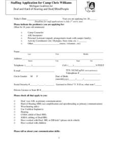 Staffing Application for Camp Chris Williams Michigan Coalition for Deaf and Hard of Hearing and Deaf/BlindPeople  Today’s Date:__________________