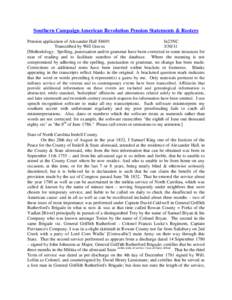 Southern Campaign American Revolution Pension Statements & Rosters Pension application of Alexander Hall S8691 fn23NC Transcribed by Will Graves[removed]Methodology: Spelling, punctuation and/or grammar have been correc