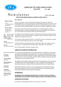 ASBESTOS VICTIMS ASSOCIATION (SA) INC Est[removed]Newsletter