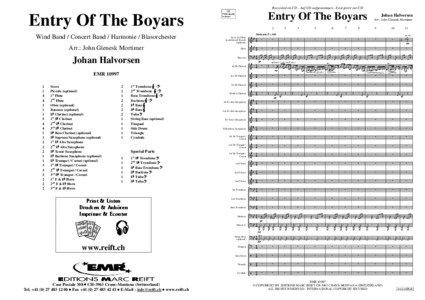 Entry Of The Boyars Wind Band / Concert Band / Harmonie / Blasorchester Arr.: John Glenesk Mortimer