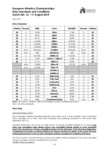 European Athletics Championships Entry Standards and Conditions Zurich/SUI, 12 – 17 August 2014 May[removed]Entry Standards