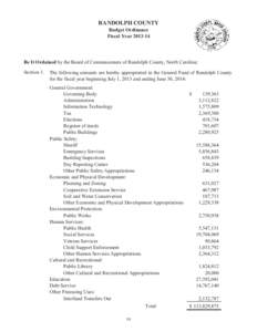 RANDOLPH COUNTY Budget Ordinance Fiscal Year[removed]Be It Ordained by the Board of Commissioners of Randolph County, North Carolina: Section 1.