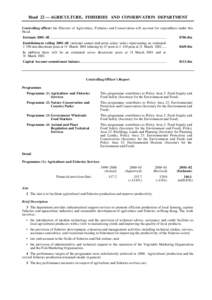 Head 22 — AGRICULTURE, FISHERIES AND CONSERVATION DEPARTMENT Controlling officer: the Director of Agriculture, Fisheries and Conservation will account for expenditure under this Head. Estimate 2001–02................