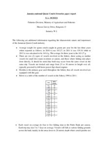Jamaica national Queen Conch (Strombus gigas) report R.A. MORRIS Fisheries Division, Ministry of Agriculture and Fisheries Marcus Garvey Drive, Kingston 13 Jamaica, W.I.