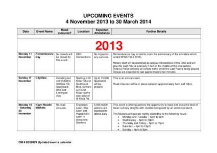 UPCOMING EVENTS – FEBRUARY TO JULY 2011