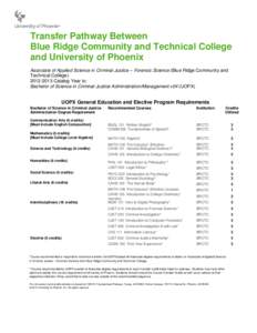 Transfer Pathway Between Blue Ridge Community and Technical College and University of Phoenix Associate of Applied Science in Criminal Justice – Forensic Science (Blue Ridge Community and Technical College[removed]C
