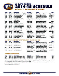 UC DAVIS AGGIES[removed]SCHEDULE WOMEN’S SWIMMING & DIVING  DAY	DATE