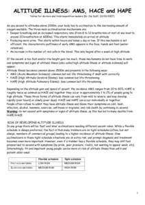 Altitude sickness / Skiing / Medical emergencies / High altitude pulmonary edema / Diving medicine / Oxygen / Acetazolamide / High altitude cerebral edema / Cerebral edema / Health / Medicine / Cerebrum