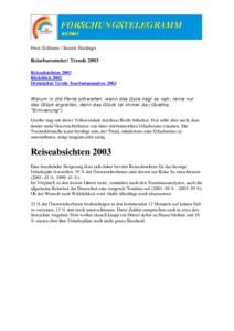 Peter Zellmann / Beatrix Haslinger  Reisebarometer: Trends 2003