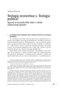 Andrea Morrone  Teologia economica v. Teologia politica? Appunti su sovranità dello Stato e «diritto costituzionale globale»