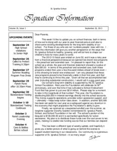 St. Ignatius School  Ignatian Information Volume 20, Issue 3  September 20, 2013