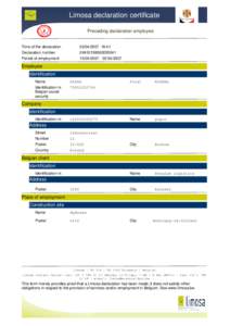 Limosa declaration certificate  Belgium Preceding declaration employee