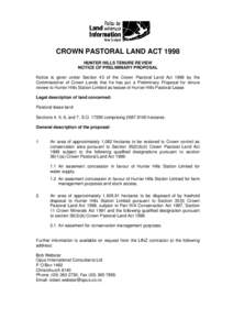 Crown Pastoral-Tenure Review-Hunter Hills-Preliminary Proposal-Advertisement