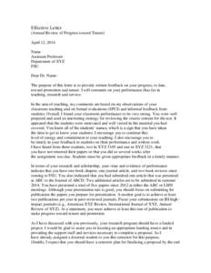 Effective Letter (Annual Review of Progress toward Tenure) April 12, 2014 Name Assistant Professor Department of XYZ
