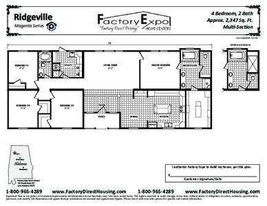 4 Bedroom, 2 Bath Approx. 2,347 Sq. Ft. Multi-Section Ridgeville Magenta Series