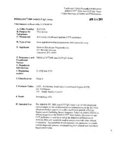 Traditional 5 10(k) Premarket Notification IMMULITE® 2000 Anti-CCP IgO Assay 510O(k) Summary of Safety and Effectiveness IMMULITE® 2000 Anti-CCP lgG Assay  APR[removed]