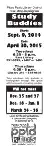 Pikes Peak Library District Free, drop-in program Study Buddies Starts