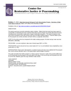 www.rjp.umn.edu  Center for Restorative Justice & Peacemaking  An International Resource Center in Support of Restorative Justice Dialogue, Research and Training