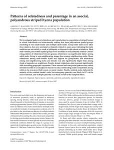 Molecular Ecologydoi: j.1365-294Xx Patterns of relatedness and parentage in an asocial, polyandrous striped hyena population