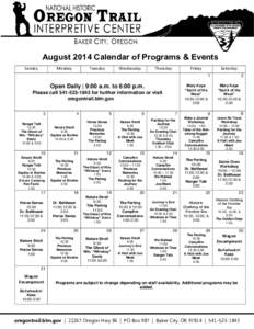 August 2014 Calendar of Programs